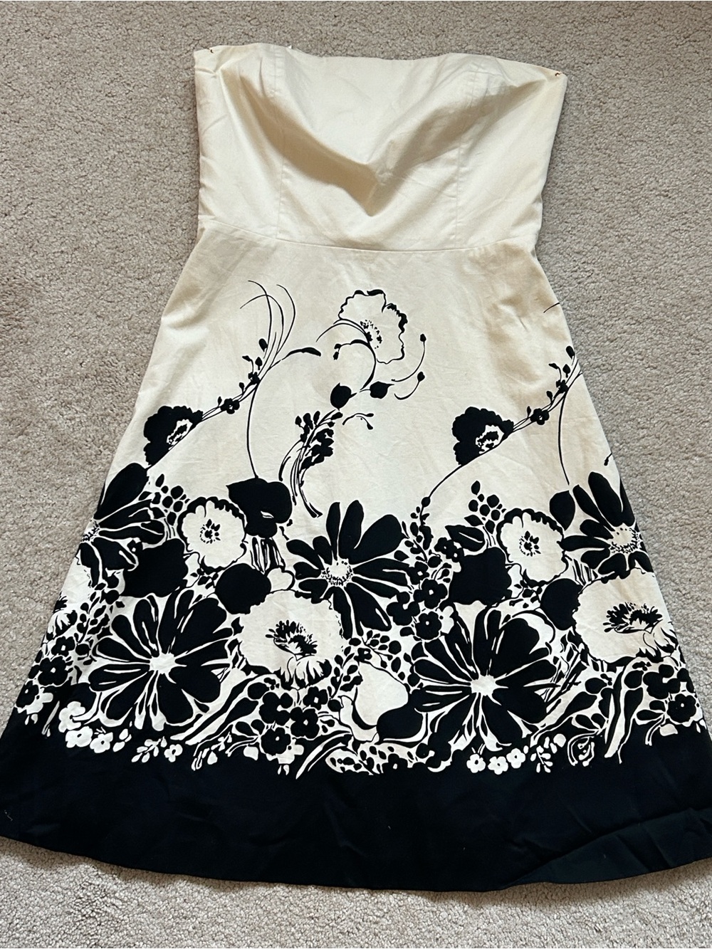 Strapless Ann Taylor Black & White Floral A-Line Dress